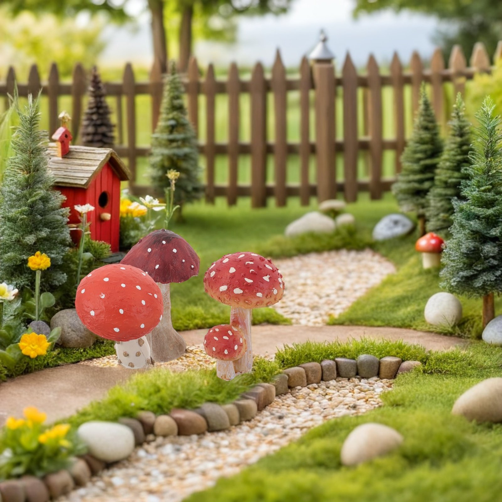 Bonsai Garden Set Up - Set di 3 Statue di Funghi