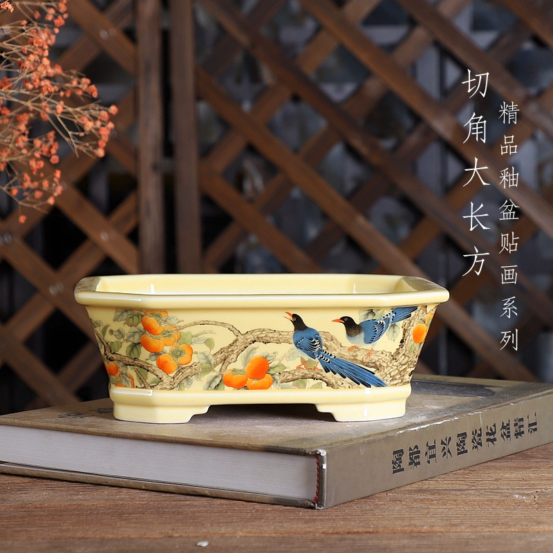Bonsai Garden Table - Vaso bonsai rettangolare in porcellana, motivo