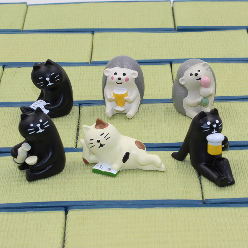 Bonsai Garden Japan - Decole Black Cat Bear Hedgehog Figurina